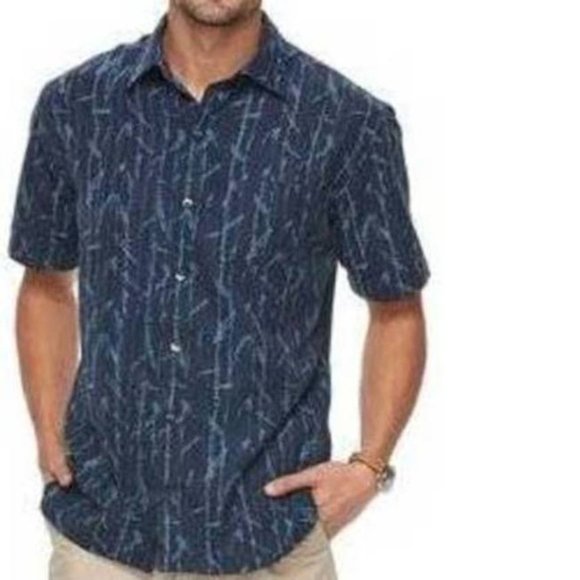 Mens Sport Shirt Van Heusen Small Blue Striped Short Sleeve Button Up 1 Pocket - Picture 1 of 4